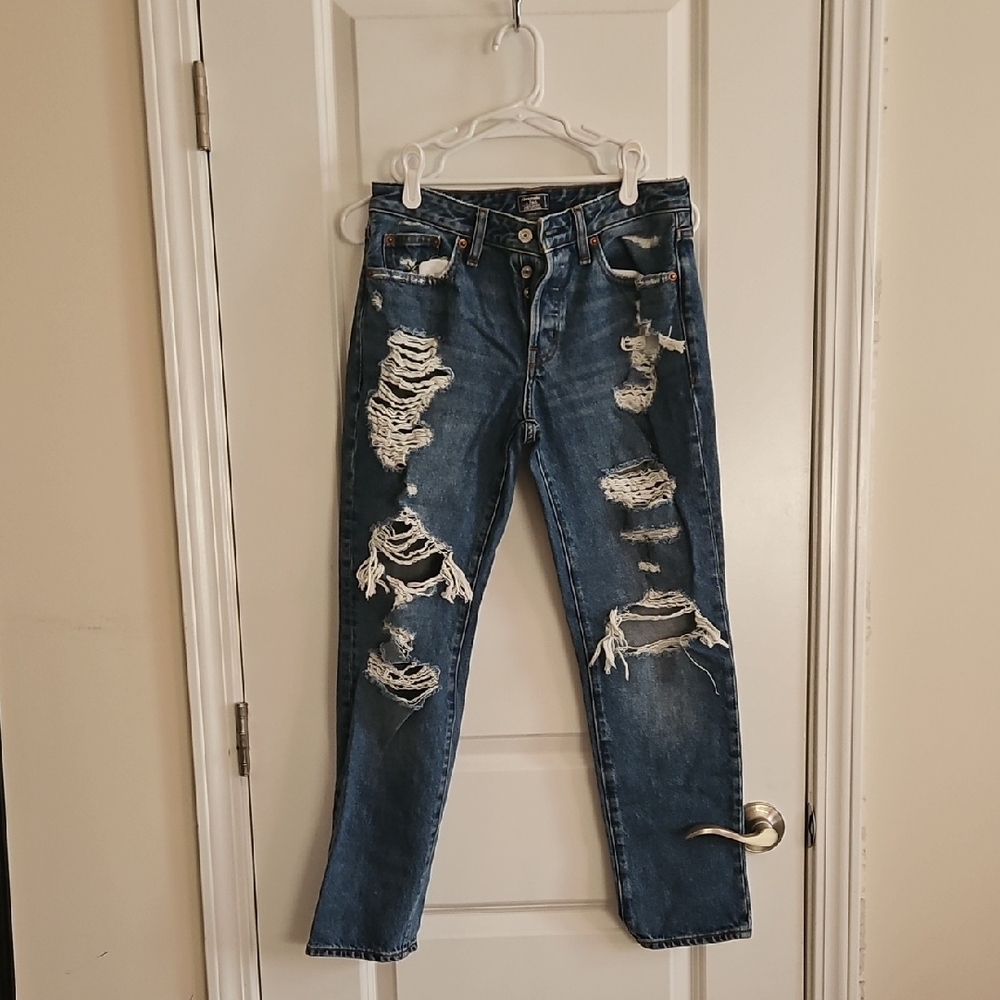 Abercrombie & Fitch Blue Boyfriend Distressed Jeans